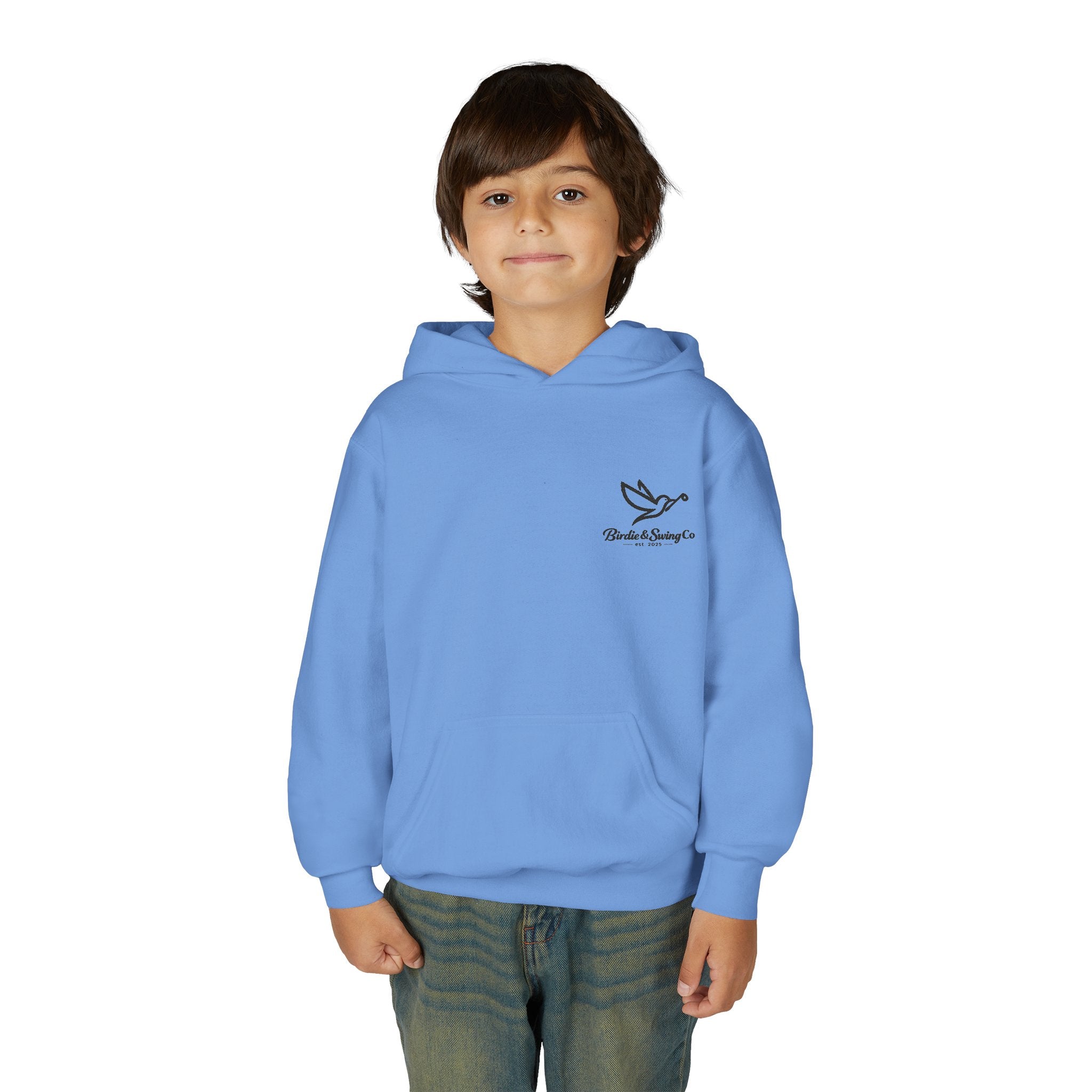 Youth Hoodie — Minimal Dove Logo "Wild & Free" Chest Print