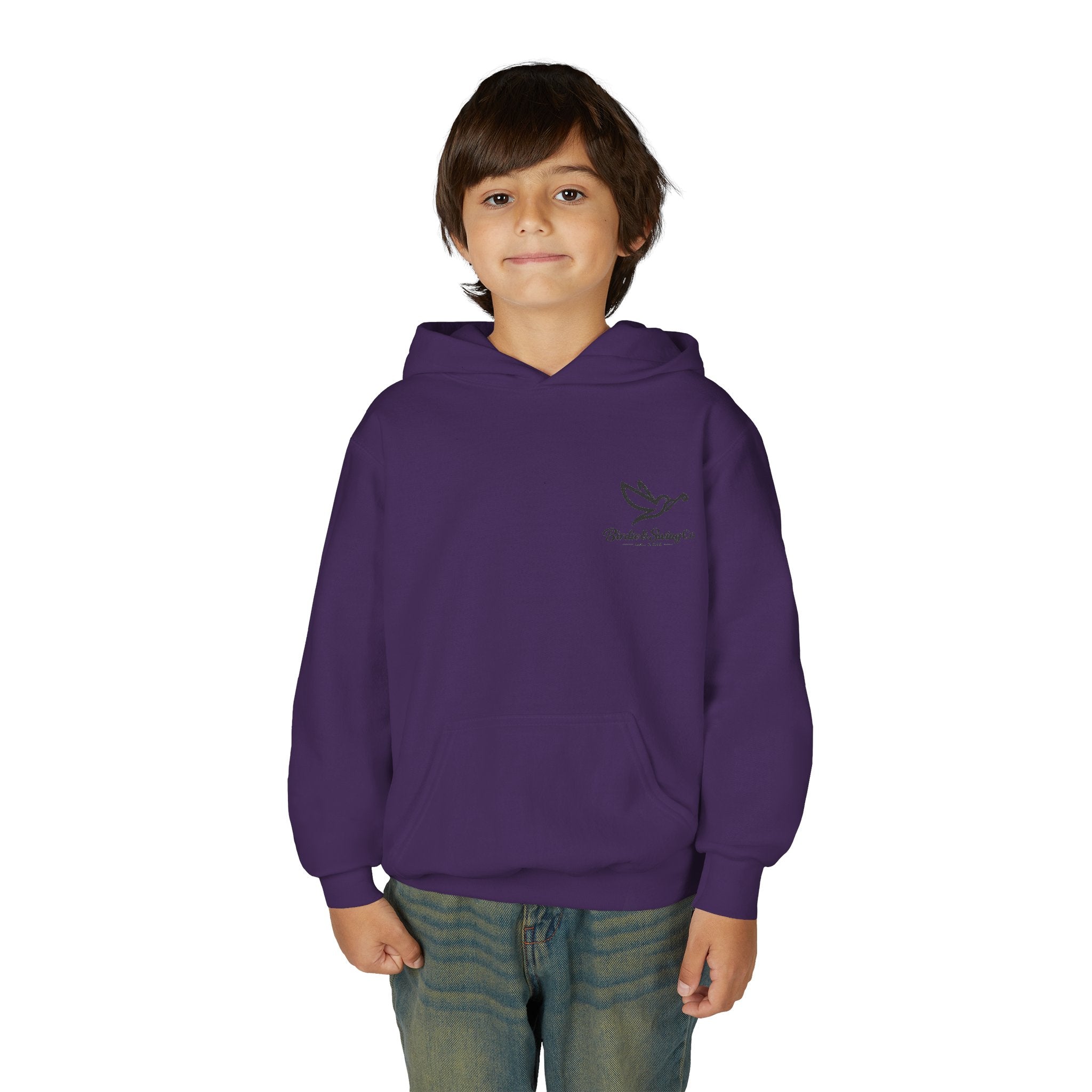 Youth Hoodie — Minimal Dove Logo "Wild & Free" Chest Print