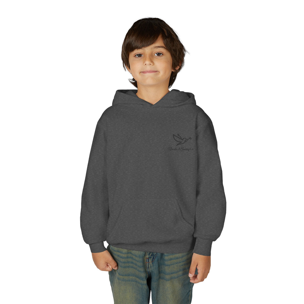 Youth Hoodie — Minimal Dove Logo "Wild & Free" Chest Print