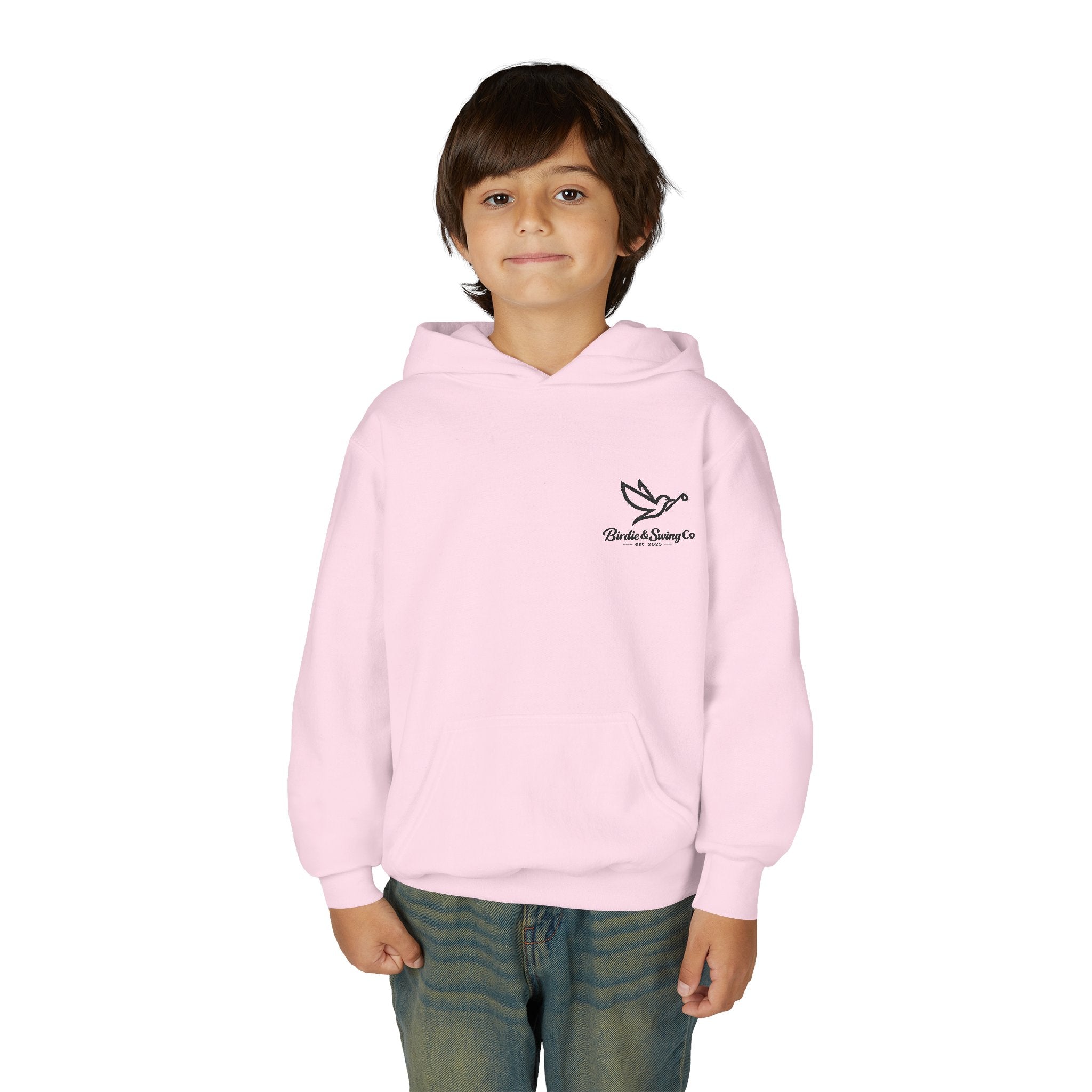 Youth Hoodie — Minimal Dove Logo "Wild & Free" Chest Print