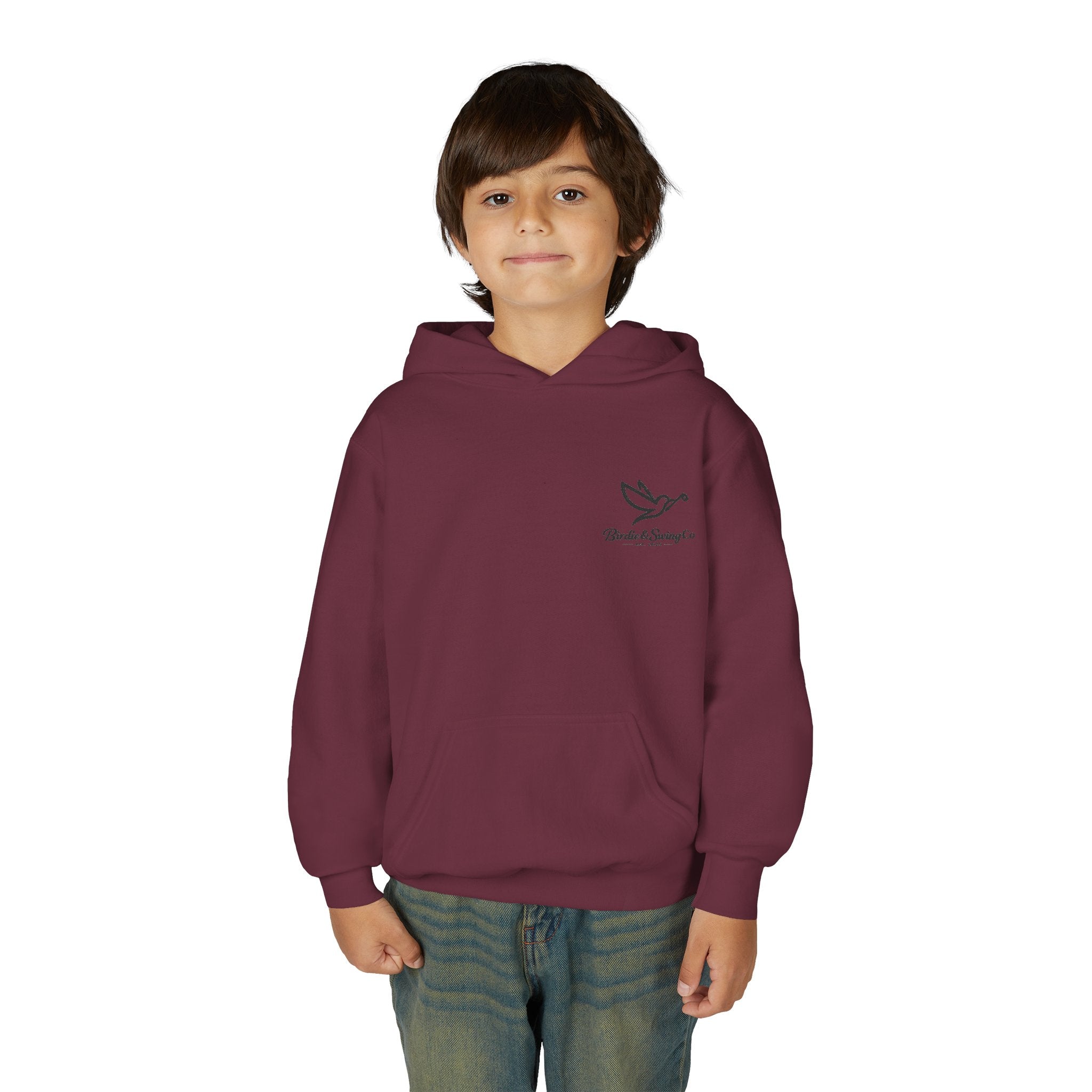 Youth Hoodie — Minimal Dove Logo "Wild & Free" Chest Print
