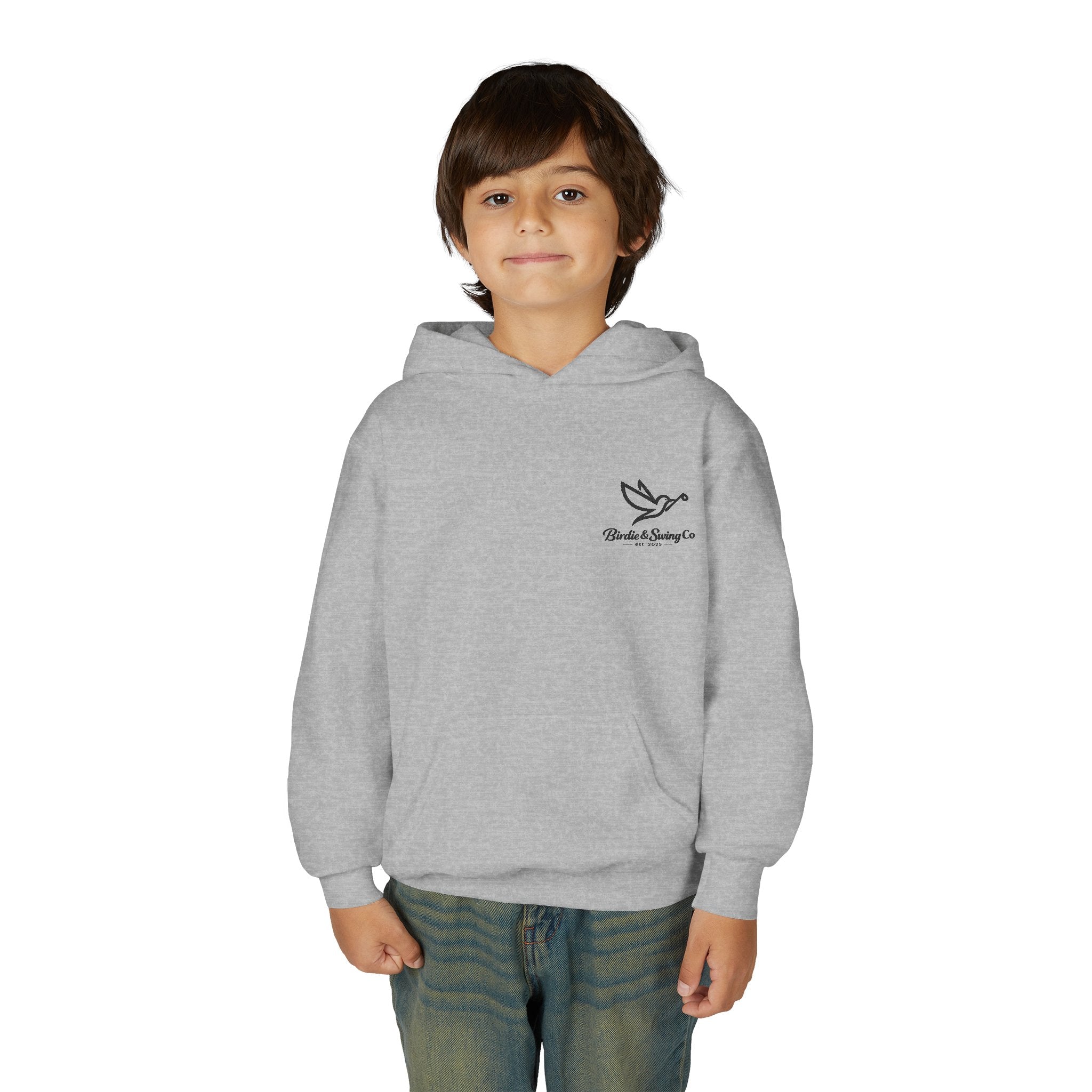 Youth Hoodie — Minimal Dove Logo "Wild & Free" Chest Print