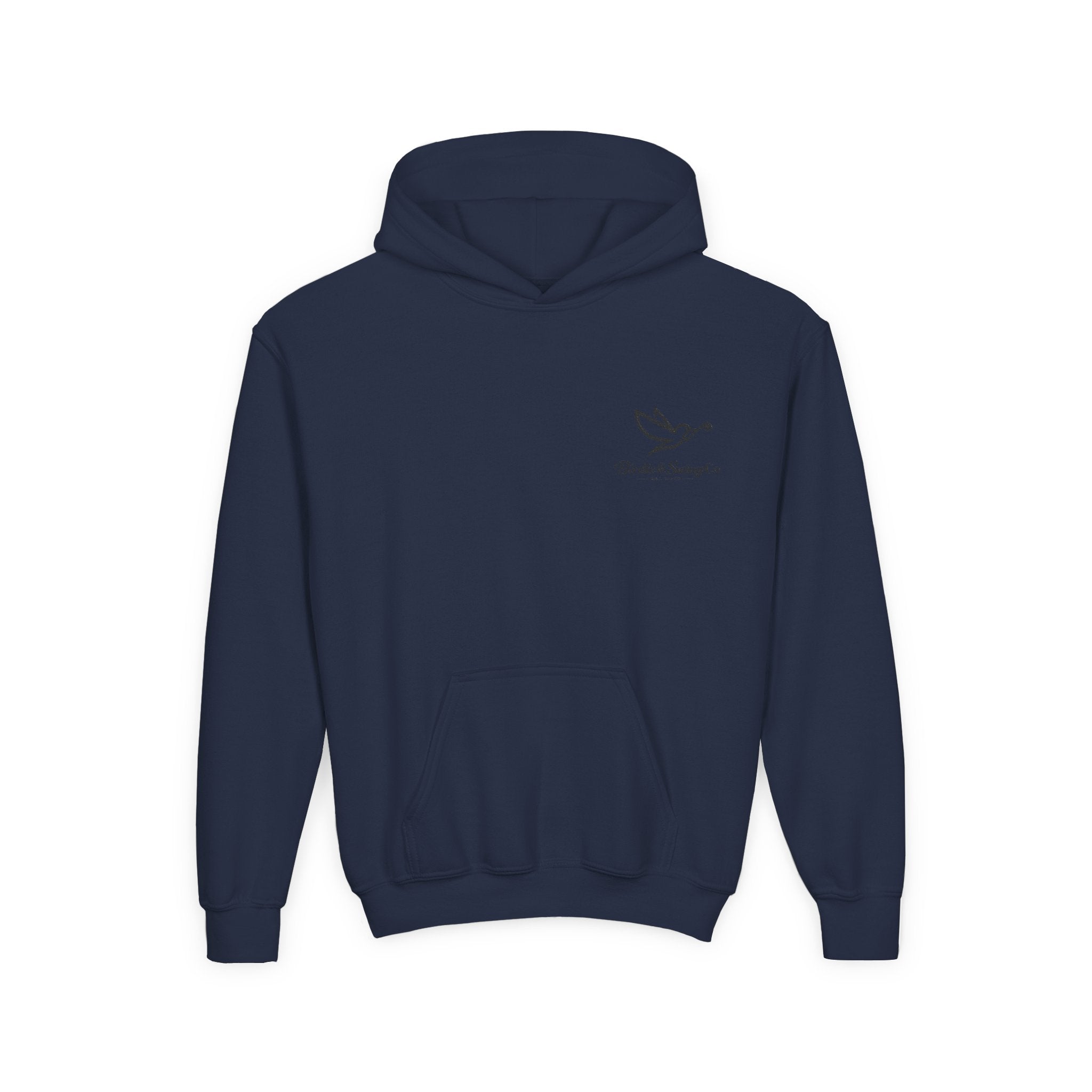 Youth Hoodie — Minimal Dove Logo "Wild & Free" Chest Print