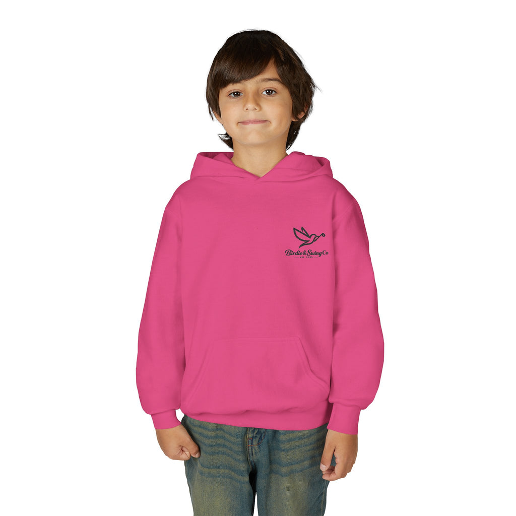 Youth Hoodie — Minimal Dove Logo "Wild & Free" Chest Print
