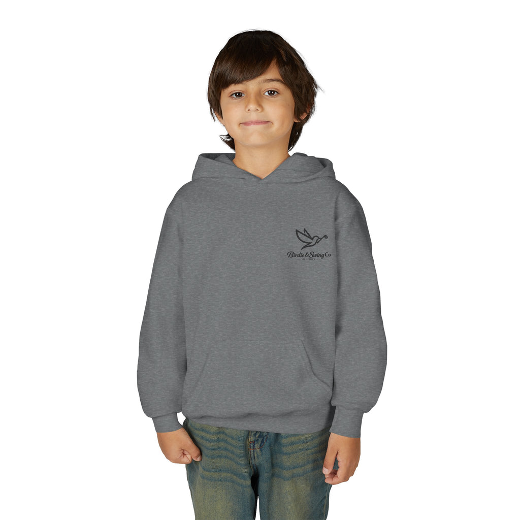 Youth Hoodie — Minimal Dove Logo "Wild & Free" Chest Print