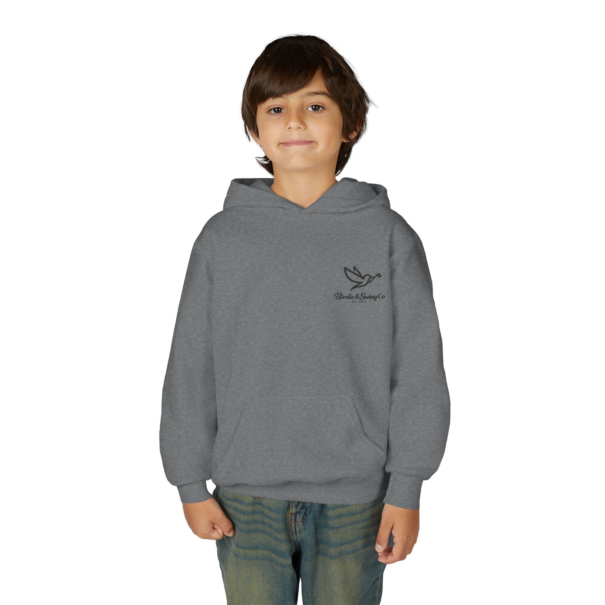 Youth Hoodie — Minimal Dove Logo "Wild & Free" Chest Print