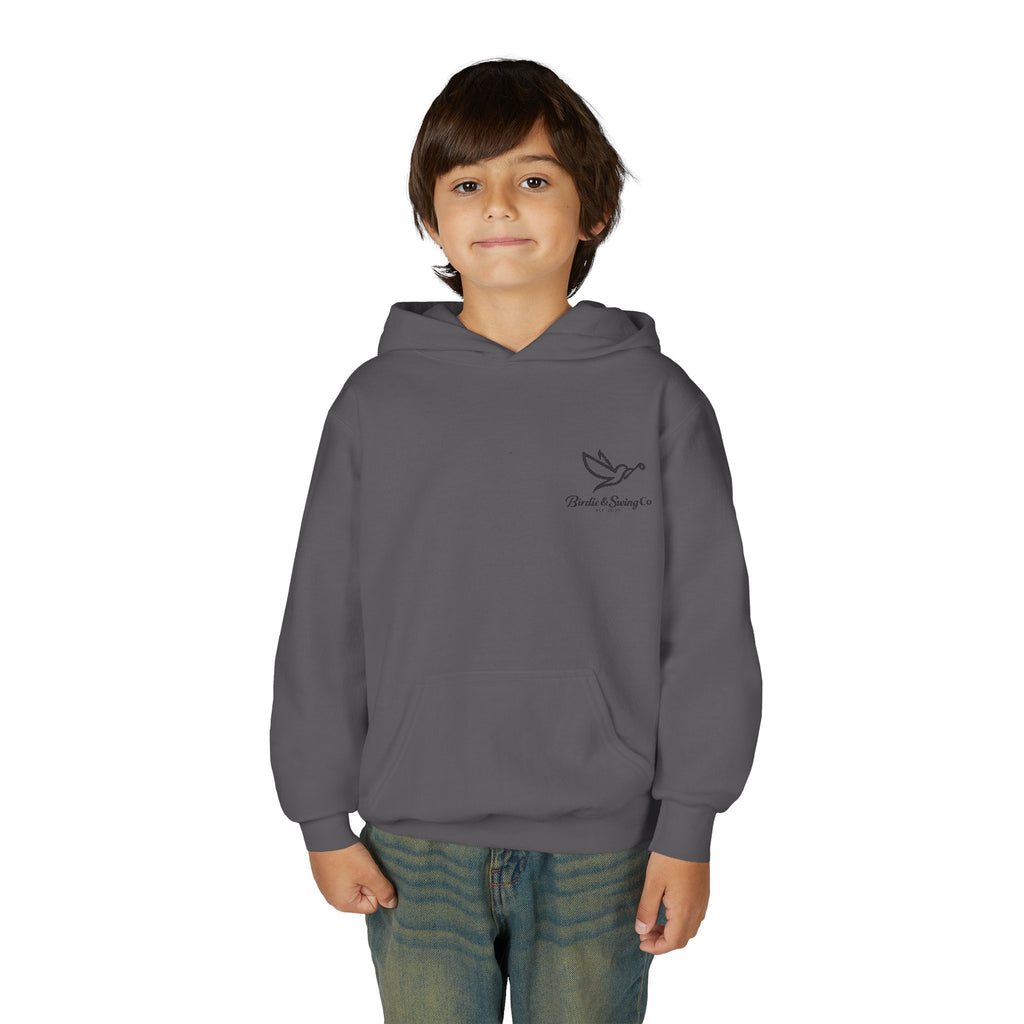 Youth Hoodie — Minimal Dove Logo "Wild & Free" Chest Print