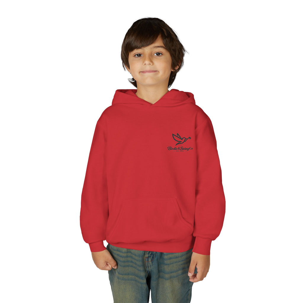 Youth Hoodie — Minimal Dove Logo "Wild & Free" Chest Print
