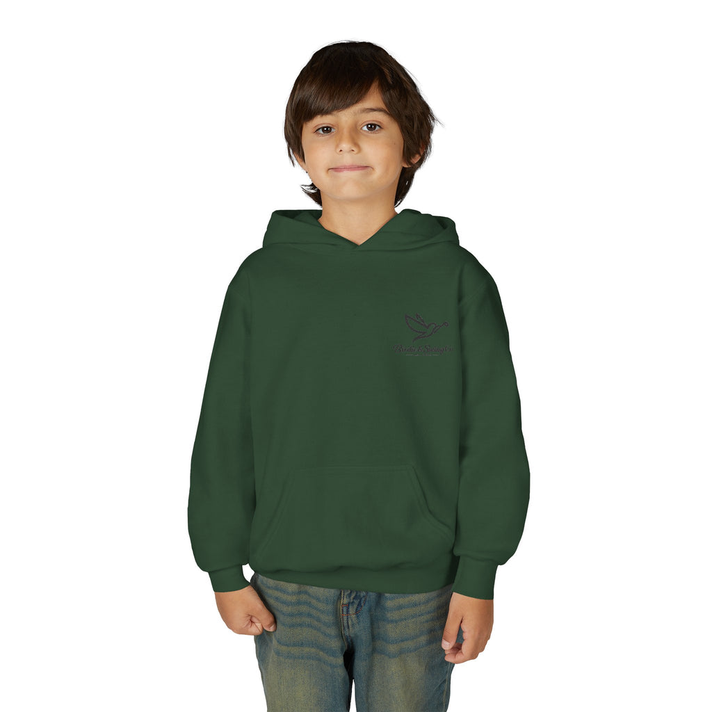 Youth Hoodie — Minimal Dove Logo "Wild & Free" Chest Print