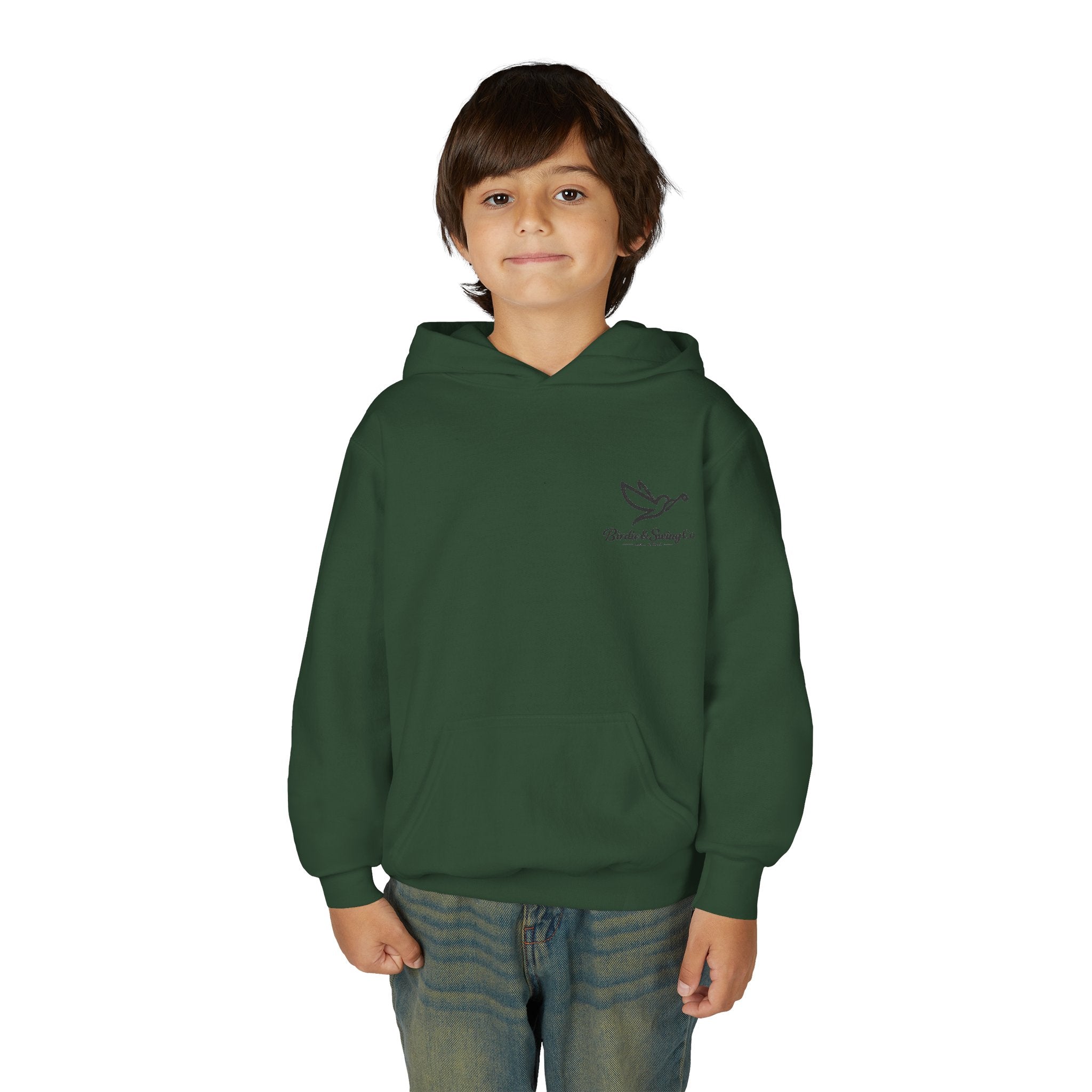 Youth Hoodie — Minimal Dove Logo "Wild & Free" Chest Print