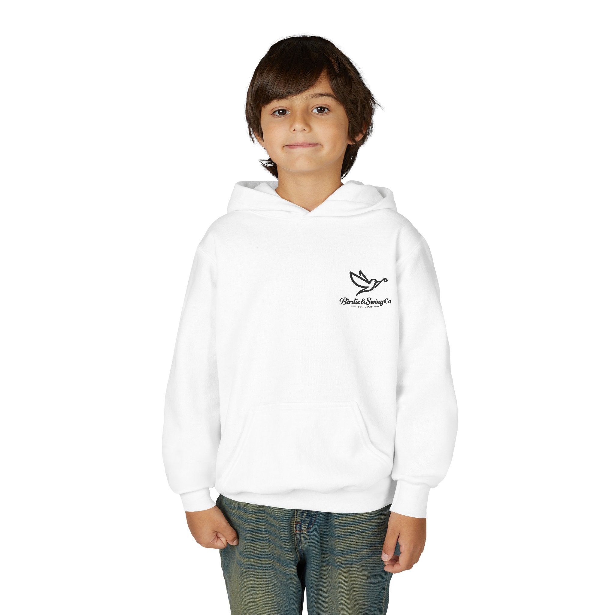 Youth Hoodie — Minimal Dove Logo "Wild & Free" Chest Print