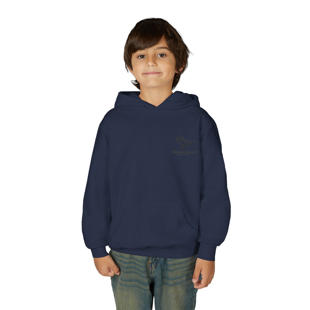 Youth Hoodie — Minimal Dove Logo "Wild & Free" Chest Print