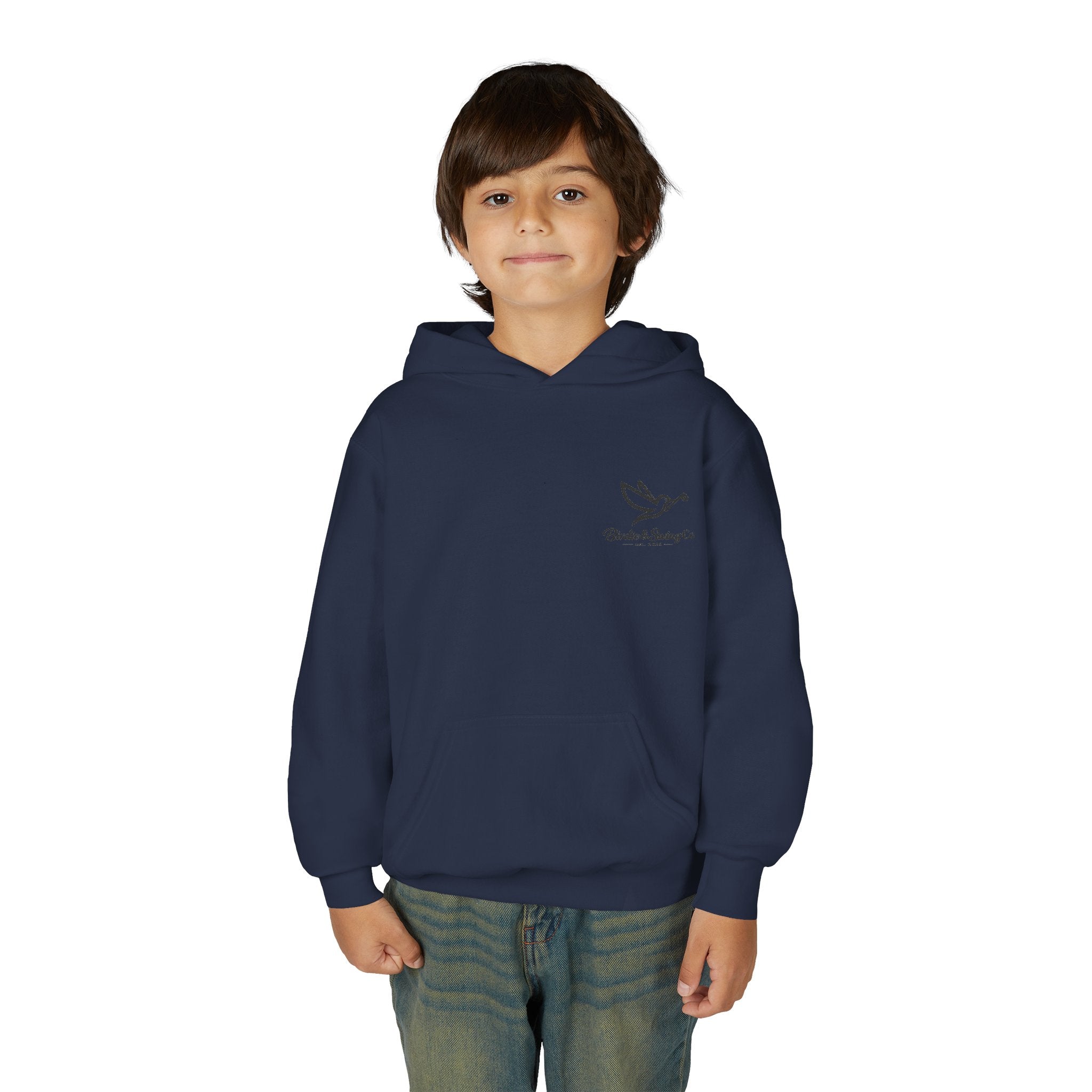 Youth Hoodie — Minimal Dove Logo "Wild & Free" Chest Print